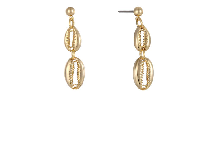 Harbour Silver Double Cowrie Drop Earrings - Gold Plated