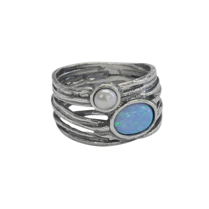 Harbour Silver Opalite And Pearl Ring