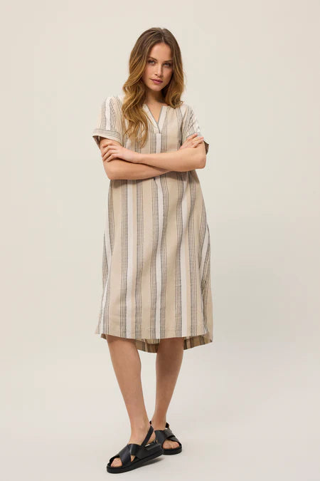 Red Green Disa Dress - Light Sand Stripe