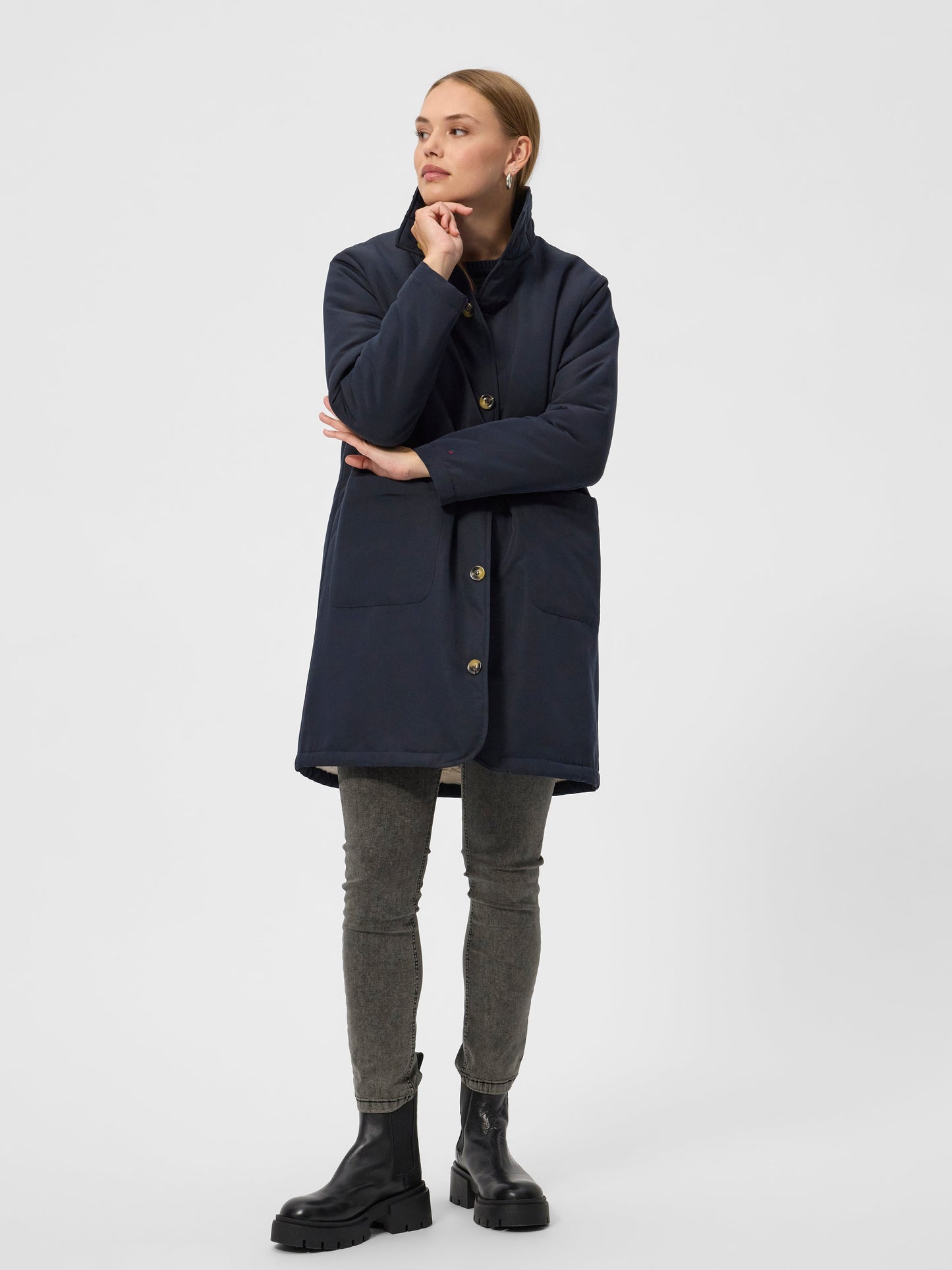 Red Green Stacia Reversible Coat - Dark Navy