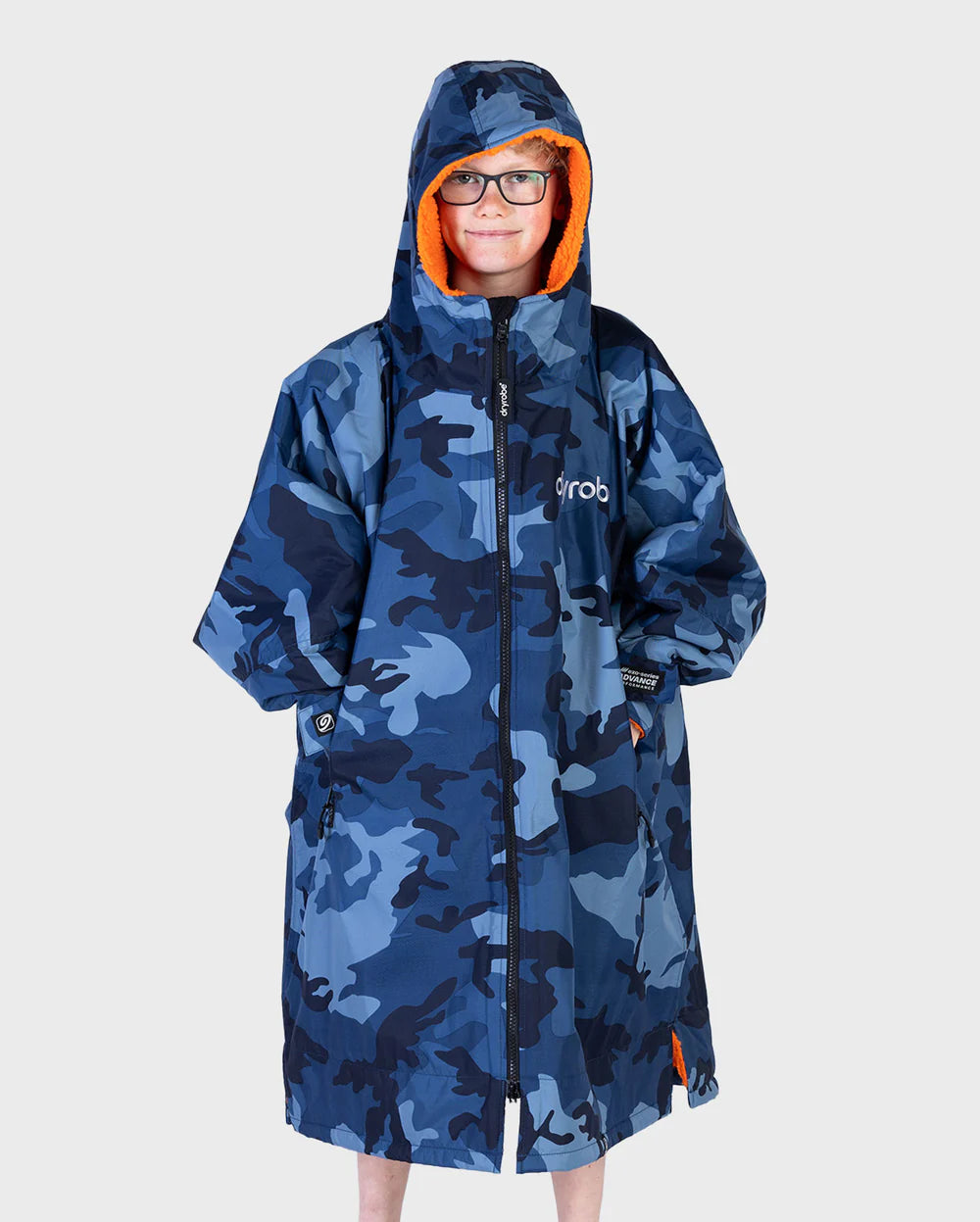 dryrobe Advance Kids Long Sleeve - Blue Camo/Orange