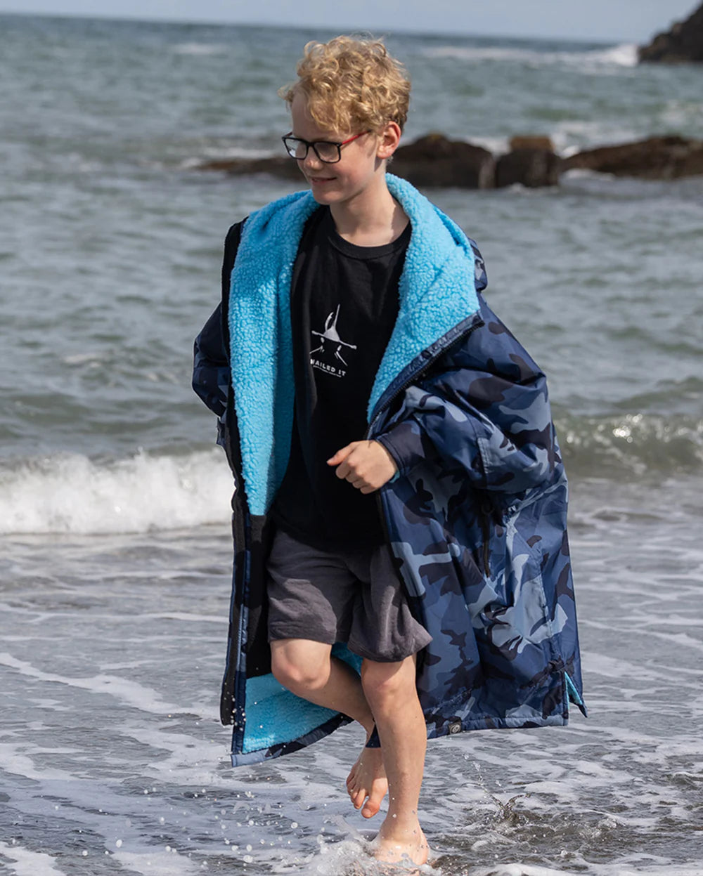 dryrobe Advance Kids Long Sleeve - Blue Camo/Blue