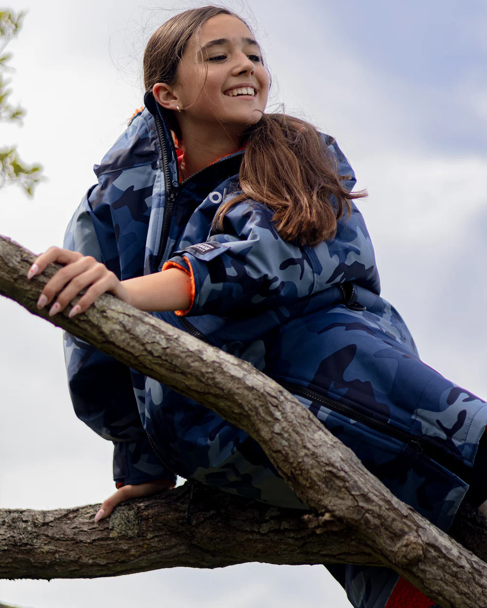 dryrobe Advance Kids Long Sleeve - Blue Camo/Orange