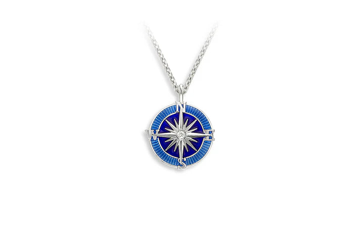 Harbour Silver Blue Compass Pendant Necklace