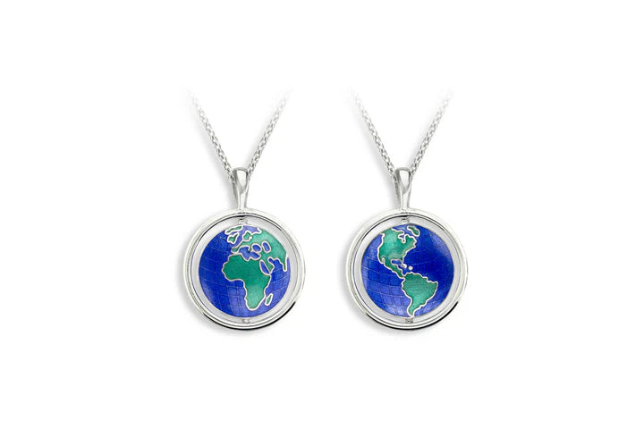 Harbour Silver Blue Earth Rotating Pendant Necklace